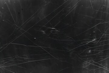Black marble background with thin white lines, blurred and dark gray tones, with numerous scratches on the surface of the black stone.