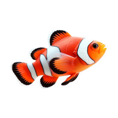 Side view of clown fish, orange, white and black colors  on cutout PNG transparent background. Generative AI
