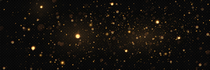 Fototapeta na wymiar Golden sequins glow with many lights. Glittering dust. Luxurious background of golden particles.