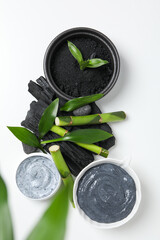 Concept of face and skin care - bamboo and charcoal