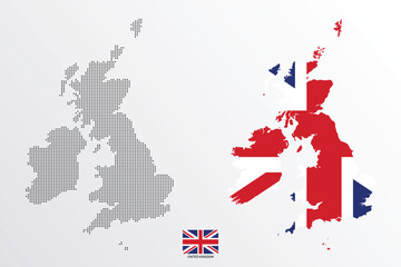 Set of political maps of United Kingdom with regions isolated and flag on white background