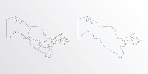 Black Outline vector Map of Uzbekistan with regions on white background