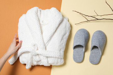 Bath accessories and supplies, composition with bathrobe