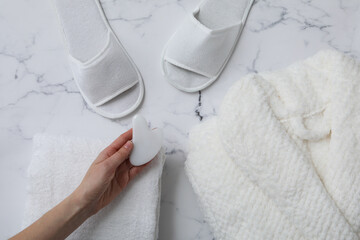 Bath accessories and supplies, composition with bathrobe