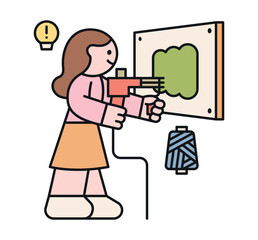 Hobby class. A girl is doing tufting art.