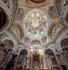 Fototapeta na wymiar TURIN, ITALY, APRIL 11 2023 - Internal panoramic view of the Royal Church of San Lorenzo in Turin, Piedmont, italy