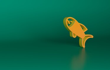 Orange Fish icon isolated on green background. Minimalism concept. 3D render illustration