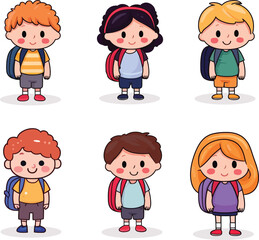 Hand Drawn Children Back To School Flat Cartoon Vector Illustration