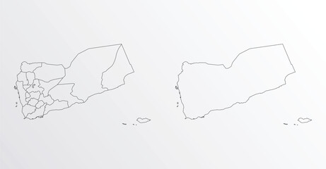 Black Outline vector Map of Yemen with regions on white background