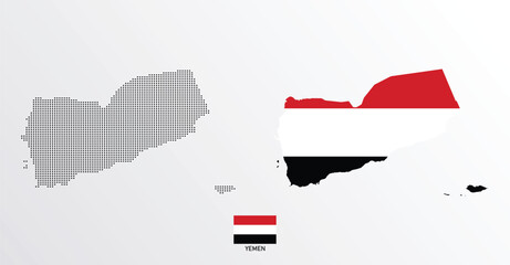 Set of political maps of Yemen with regions isolated and flag on white background