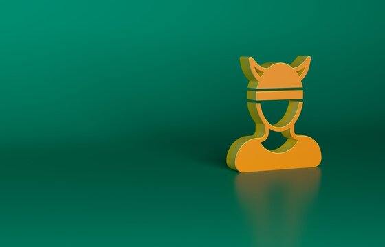 Orange Viking head icon isolated on green background. Minimalism concept. 3D render illustration