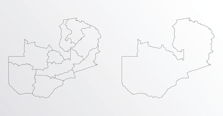 Black Outline vector Map of Zambia with regions on white background