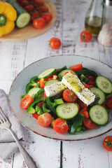 Traditional Greek salad on the plate