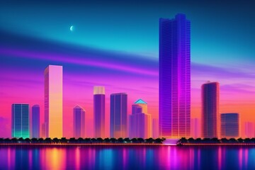 city skyline at sunset