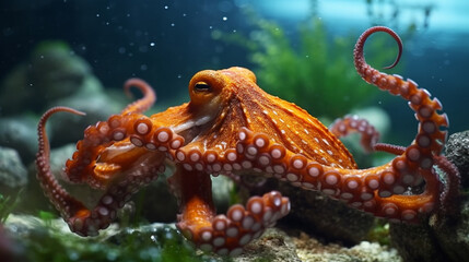 Colorful octopus in the water. Generative AI