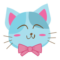 Flat vector illustration. of a cute blue cat with a smiling and happy face on a white background.