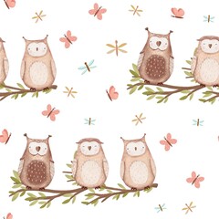 Beautiful repeating children's pattern with cute owls
