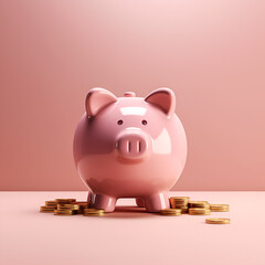 Piggy bank and money. Illustration. Ai generation.