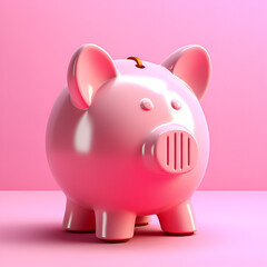 Pink piggy bank isolated. Illustration. Ai generation.