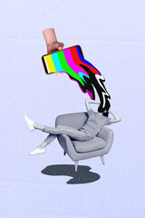 Collage metaphor picture of head zombie painted image of stupid zombie nonsense smartphone display...