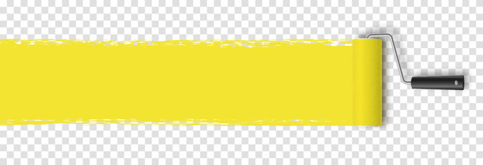 Vector paint roller. Paint roller png. Tool for wall painting, drawing. Yellow paint roller with paint png. Construction Materials.