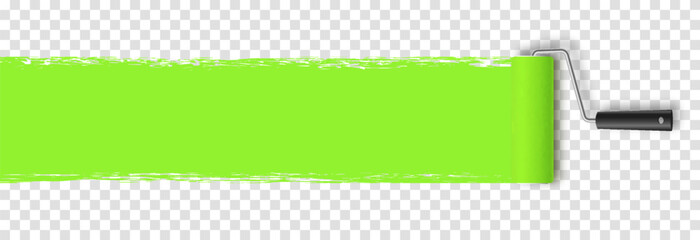 Vector paint roller. Paint roller png. Tool for wall painting, drawing. Green paint roller with paint png. Construction Materials.