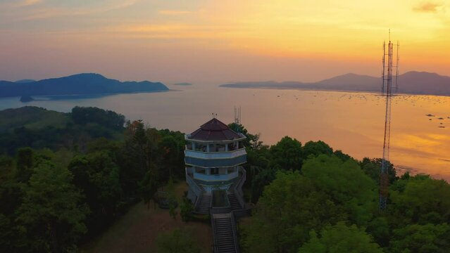 Aerial view on Kao-Khad Views Tower. Famous Tourists place when you can enjoy the 360-degree view such as Chalong bay, Panwa cape, around Phuket including Phuket city.