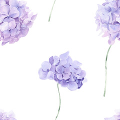 Watercolor Seamless Pattern Background with Hydrangea on Transparent Background