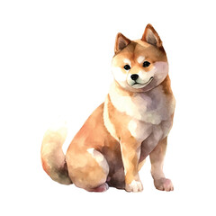 Akita dog watercolor, great design for any purposes. Funny vector illustration. Pet cartoon hand drawn. Cute funny character. Art icon set.