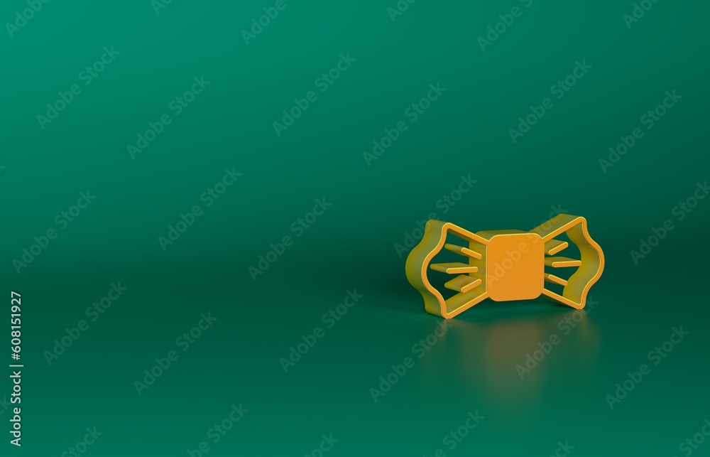 Sticker Orange Bow tie icon isolated on green background. Minimalism concept. 3D render illustration