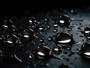 A close up of water drops on a dark background
