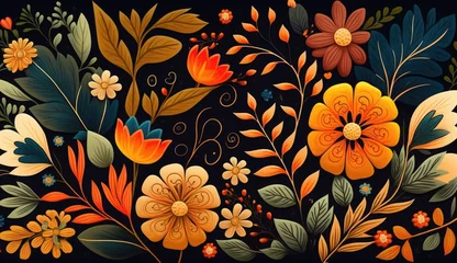 Fotobehang A colorful floral background with orange and yellow © Tymofii