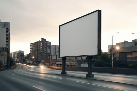 A blank billboard is shown on a road