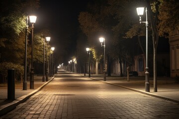A street with a row of street lights