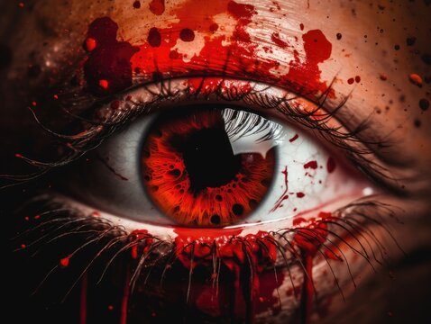 A red eye with red eyes and red paint