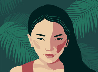 Asian woman portrait in flat vector style