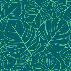 Fototapeta na wymiar Seamless pattern - drawn leaves of monstera