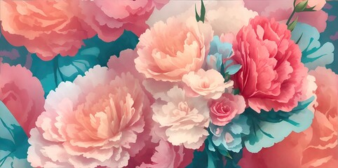 Painted colorful pink big flowers close up. Generative ai