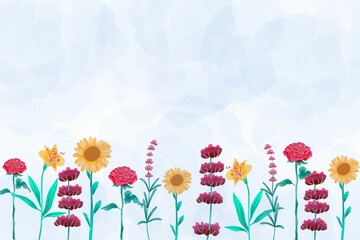 Obraz premium flowers and butterflies blue wallpaper background