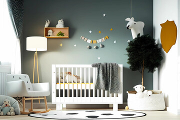 Modern baby room interior design with decor. Generative ai.