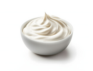 Bowl of yogurt with cream isolated - obrazy, fototapety, plakaty