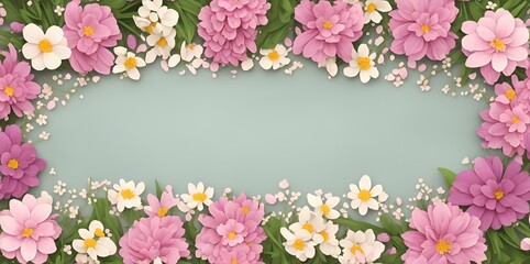 Pink flowers with leaves on a gray background, with space for text. Generative AI