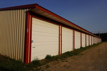 Red and Tan storage units holding the owner's property.