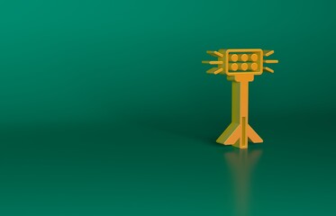 Orange Studio light bulb in softbox icon isolated on green background. Shadow reflection design. Minimalism concept. 3D render illustration