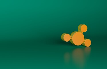 Fototapeta na wymiar Orange Molecule icon isolated on green background. Structure of molecules in chemistry, science teachers innovative educational poster. Minimalism concept. 3D render illustration