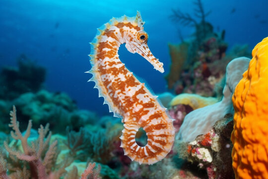 Generatife AI.
a cute seahorse in clear water