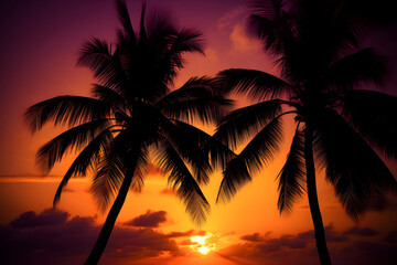 Obraz na płótnie Canvas Palms sihouettes on the fantastic sunset, Generative AI