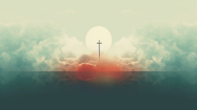 AI generative image in minimal and modern concept of faith, cross and catholic religion