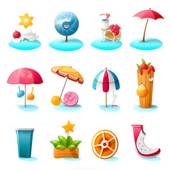 Icons set, summer theme, cute color full.