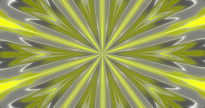 Rays of light in yellows, whites and grays form shifting floral patterns. Without rotation. Animated background and club video. Endless cycle. A loop